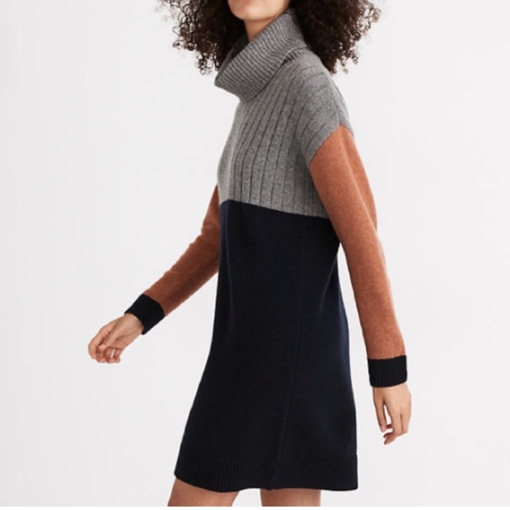Madewell color block cozy turtleneck sweater dress Merino Wool / women’s medium